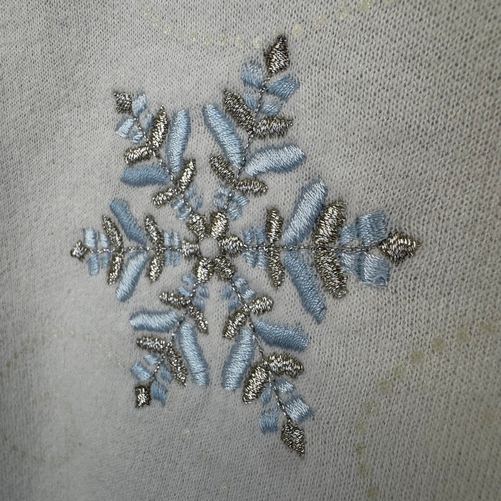 Vtg Top Stitch Large Christmas Holiday Snowflake Embroidered Sweatshirt White - Picture 7 of 9